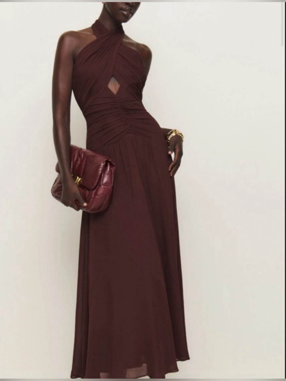 REFORMATION Cari Maxi Dress In Mahogany Wrap Halter Women’s 8 - Picture 4 of 16